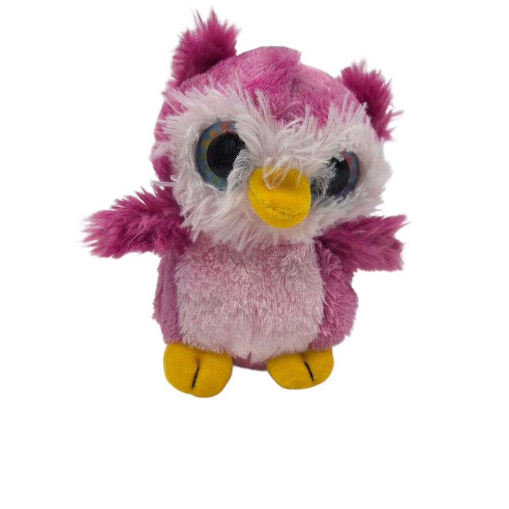 Wild Republic Pink Owl Plush 5" Stuffed Animal Big Glitter Eyes Purple Accents
